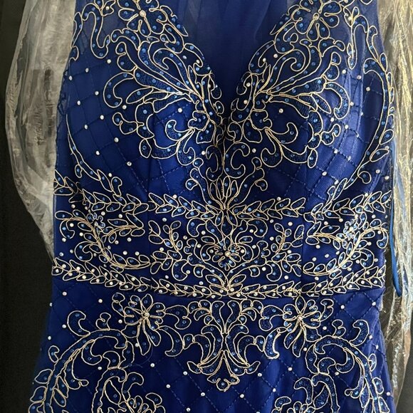 Beaded bright blue short cocktail dress, size X-Small - Picture 2 of 6